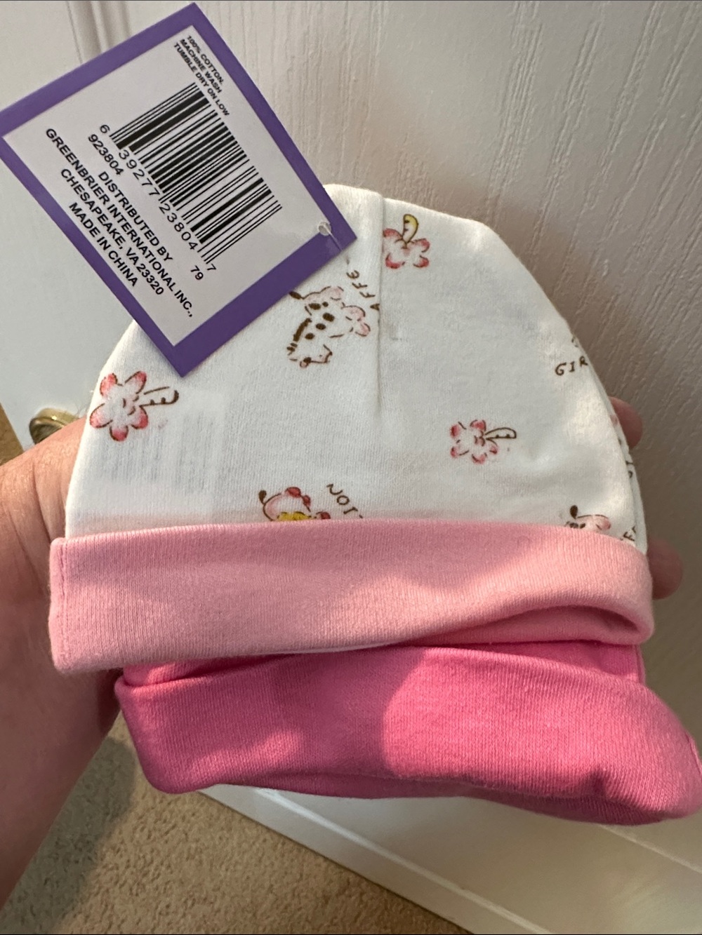 Carter's Baby Girl Pink and White Hat Set